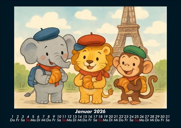 Produktbild: Raffi, Buschi & Milo - Drei Freunde auf Weltreise 2026 Fotokalender DIN A5