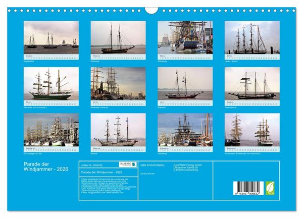 Produktbild: Parade der Windjammer - 2026 (Wandkalender 2026 DIN A3 quer), CALVENDO Monatskalender