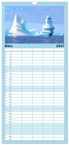 Produktbild: Familienplaner 2027 - Arktis und Antarktis - Eisig durch das Jahr mit 5 Spalten (Wandkalender, 21 x 45 cm) CALVENDO