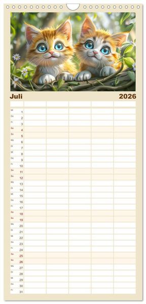 Produktbild: Familienplaner 2026 - Katzen-Paradies. Entz&uuml;ckende Cartoon-K&auml;tzchen zum verlieben mit 5 Spalten (Wandkalender, 21 x 45 cm) CALVENDO