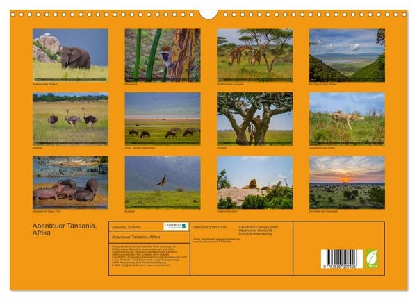 Produktbild: Abenteuer Tansania, Afrika (Wandkalender 2026 DIN A3 quer), CALVENDO Monatskalender