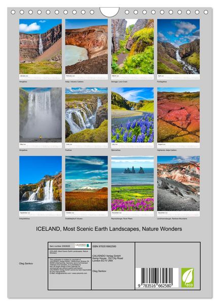 Produktbild: ICELAND, Most Scenic Earth Landscapes, Nature Wonders (Wall Calendar 2026 DIN A4 portrait), CALVENDO 12 Month Wall Calendar