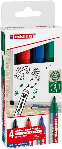 Produktbild: Edding 4-360-4-2 Whiteboardmarker Set Schwarz, Blau, Rot, Gr&uuml;n 1St.