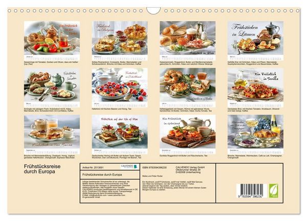 Produktbild: Fr&uuml;hst&uuml;cksreise durch Europa (Wandkalender 2027 DIN A3 quer), CALVENDO Monatskalender