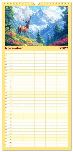Produktbild: Familienplaner 2027 - Willkommen im Wunderwald. Zauberhafte Abenteuer mit tierischen Freunden mit 5 Spalten (Wandkalender, 21 x 45 cm) CALVENDO
