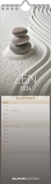 Produktbild: Streifenplaner Mini Zen 2026 - Streifen-Kalender 9,5x33 cm - Harmonie und Achtsamkeit - Wandplaner - Küchenkalender - Alpha Edition