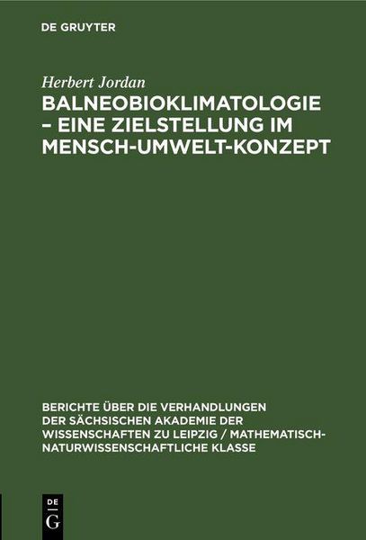 Produktbild: Balneobioklimatologie - Eine Zielstellung im Mensch-Umwelt-Konzept