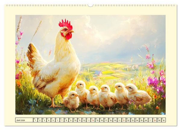 Produktbild: Im Glanz der Federn. Sch&ouml;ne H&uuml;hner in malerischer Harmonie (Wandkalender 2026 DIN A2 quer), CALVENDO Monatskalender