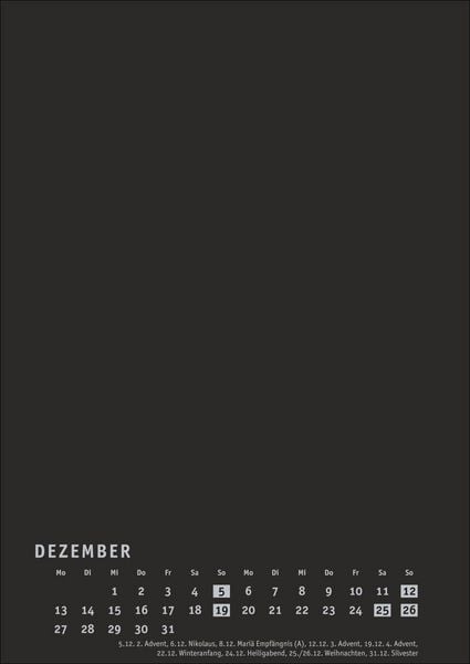 Produktbild: Premium-Bastelkalender schwarz A4 2027