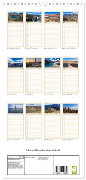 Produktbild: Familienplaner 2026 - Entdecke S&uuml;damerika: Monat f&uuml;r Monat mit 5 Spalten (Wandkalender, 21 x 45 cm) CALVENDO