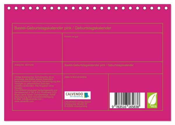 Produktbild: Bastel-Geburtstagskalender pink / Geburtstagskalender (Tischkalender 2026 DIN A5 quer), CALVENDO Monatskalender