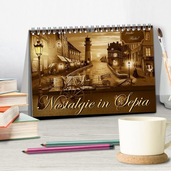Produktbild: Nostalgie in Sepia (Tischkalender 2026 DIN A5 quer), CALVENDO Monatskalender