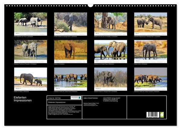 Produktbild: Elefanten Impressionen (Wandkalender 2026 DIN A2 quer), CALVENDO Monatskalender