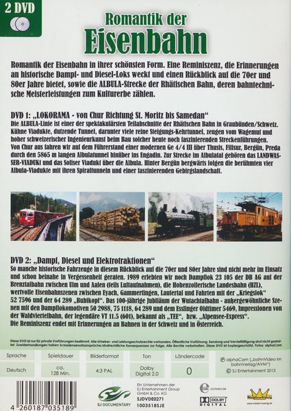 Produktbild: Romantik der Eisenbahn - Dampf, Diesel und Elektrotraktionen & Lokorama - Die Albula-Strecke der Rh&auml;tischen Bahn [2 DVDs]