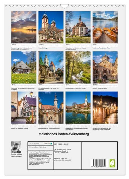 Produktbild: Malerisches Baden-W&uuml;rttemberg (Wandkalender 2027 DIN A3 hoch), CALVENDO Monatskalender
