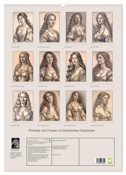 Produktbild: Portr&auml;ts von Frauen in historischen Kost&uuml;men (Wandkalender 2026 DIN A2 hoch), CALVENDO Monatskalender