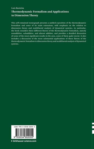 Produktbild: Thermodynamic Formalism and Applications to Dimension Theory