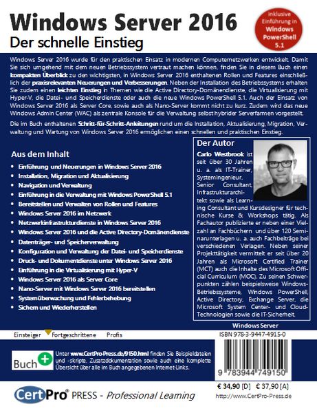 Produktbild: Windows Server 2016 - Der schnelle Einstieg