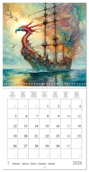 Produktbild: Voiliers-Dragons imaginaires (Calendrier mural carr&eacute; 2026 30x30 cm) Calendrier double avec une page pour vos prises de notes