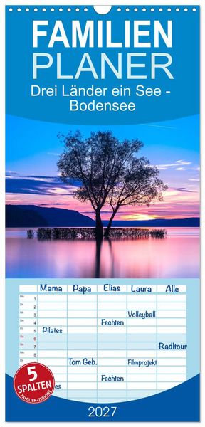 Produktbild: Familienplaner 2027 - Drei L&auml;nder ein See - Bodensee mit 5 Spalten (Wandkalender, 21 x 45 cm) CALVENDO