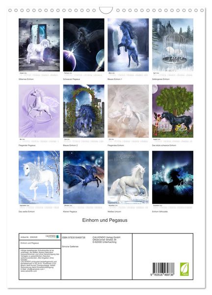 Produktbild: Einhorn und Pegasus (Wandkalender 2026 DIN A3 hoch), CALVENDO Monatskalender