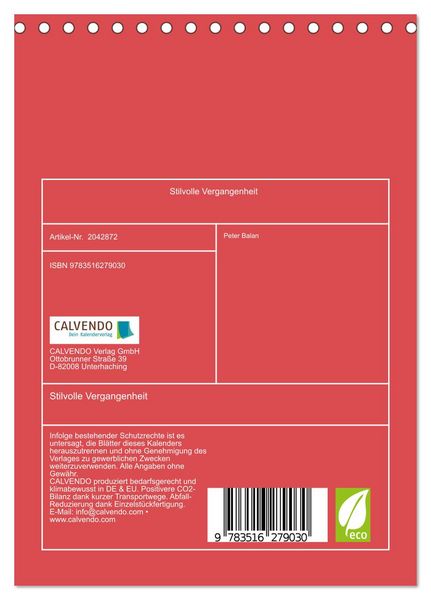 Produktbild: Stilvolle Vergangenheit (Tischkalender 2026 DIN A5 hoch), CALVENDO Monatskalender