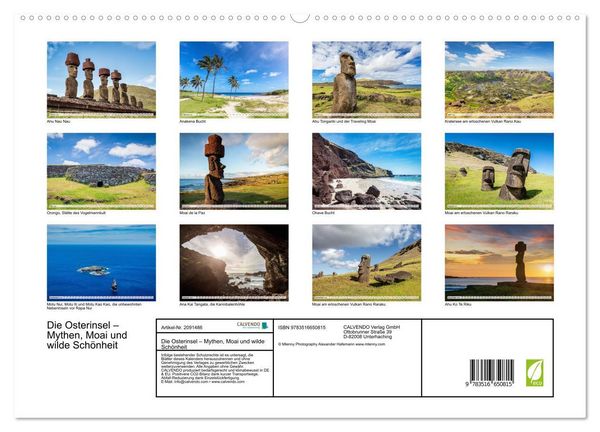 Produktbild: Die Osterinsel &ndash; Mythen, Moai und wilde Sch&ouml;nheit (hochwertiger Premium Wandkalender 2026 DIN A2 quer), Kunstdruck in Hochglanz