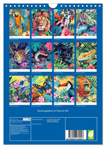 Produktbild: Dschungeltiere im Pop-Art Stil (Wandkalender 2026 DIN A4 hoch), CALVENDO Monatskalender