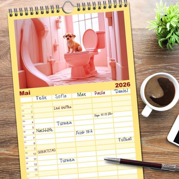 Produktbild: Familienplaner 2026 - Sitz, Platz, Sp&uuml;l - Hunde auf dem Thron mit 5 Spalten (Wandkalender, 21 x 45 cm) CALVENDO