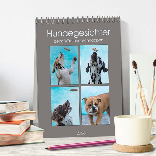 Produktbild: Hundegesichter beim W&uuml;rstchenschnappen (Tischkalender 2026 DIN A5 hoch), CALVENDO Monatskalender