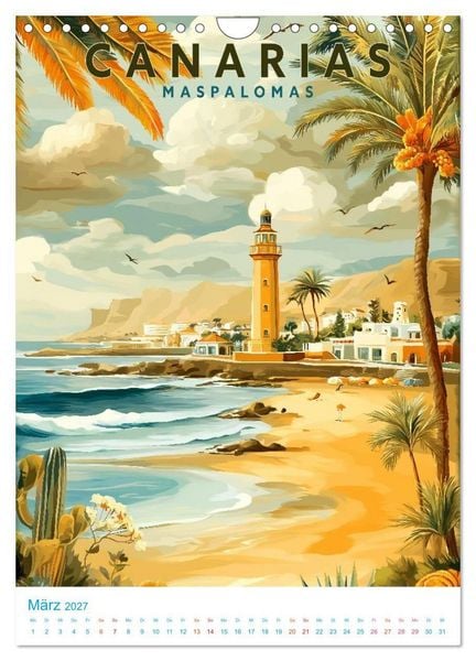 Produktbild: Kanarische Inseln - Old School Poster Style (Wandkalender 2027 DIN A4 hoch), CALVENDO Monatskalender