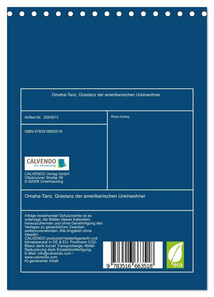 Produktbild: Omaha-Tanz. Grastanz der amerikanischen Ureinwohner (Tischkalender 2026 DIN A5 hoch), CALVENDO Monatskalender