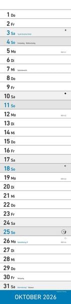 Produktbild: Streifenplaner XL BLAU 2026 - Streifenkalender 15x64 cm - Wandplaner - Küchenkalender - schmales Design - eine Spalte - Langplaner