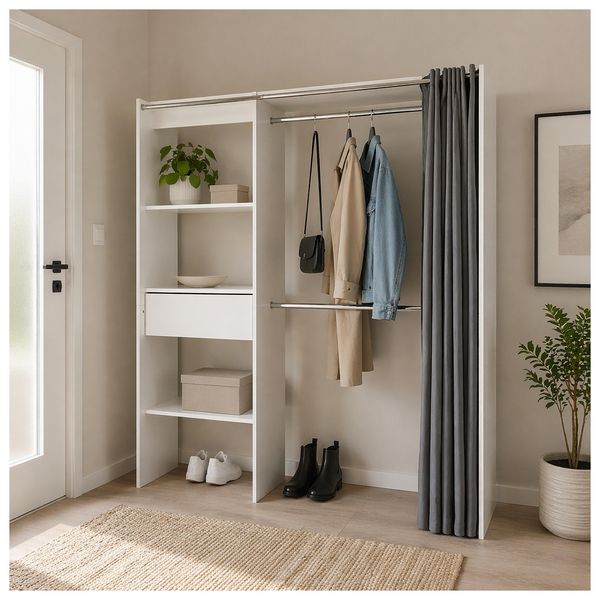 Produktbild: HTI-Living Offene Garderobe mit Vorhang Wei&szlig; Offene Garderobe mit Vorhang Wei&szlig;