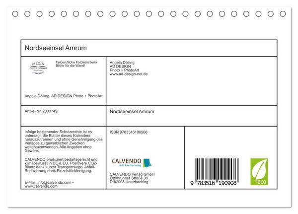 Produktbild: Nordseeinsel Amrum (Tischkalender 2026 DIN A5 quer), CALVENDO Monatskalender