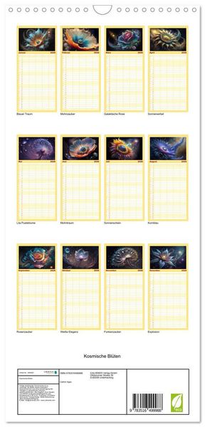 Produktbild: Familienplaner 2026 - Kosmische Bl&uuml;ten mit 5 Spalten (Wandkalender, 21 x 45 cm) CALVENDO