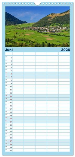 Produktbild: Familienplaner 2026 - Vinschgau - Die Sonnenseite S&uuml;dtirols mit 5 Spalten (Wandkalender, 21 x 45 cm) CALVENDO