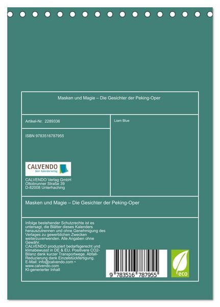 Produktbild: Masken und Magie &ndash; Die Gesichter der Peking-Oper (Tischkalender 2027 DIN A5 hoch), CALVENDO Monatskalender