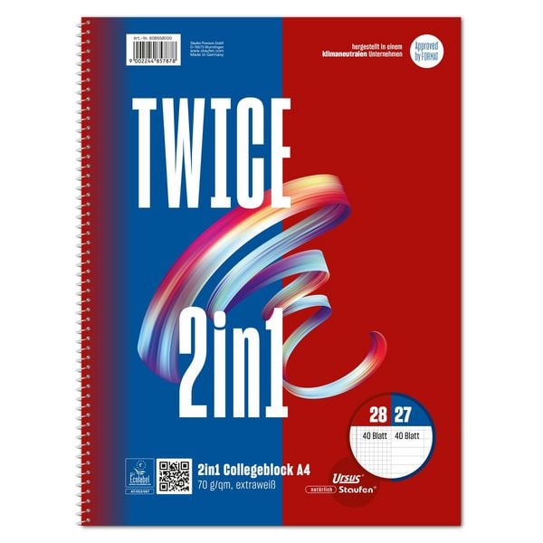 Staufen Collegeblock Twice 2in1 Lineatur 27/28 je 40 Blatt 70g/m² DIN A4