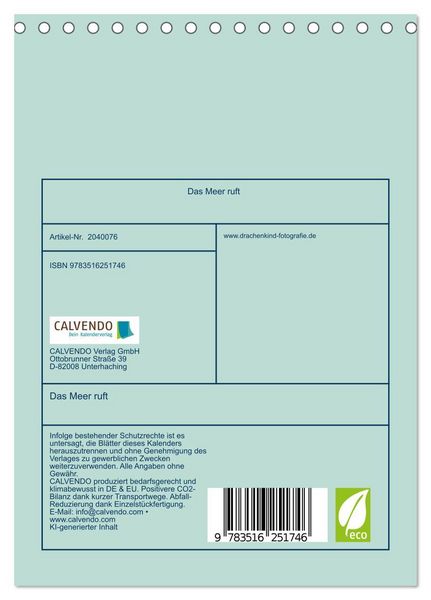 Produktbild: Das Meer ruft (Tischkalender 2026 DIN A5 hoch), CALVENDO Monatskalender