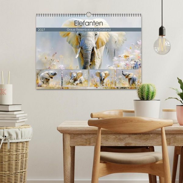 Produktbild: Elefanten. Graue Riesenbabys im Grasland (Wandkalender 2027 DIN A3 quer), CALVENDO Monatskalender