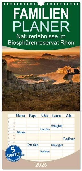 Familienplaner 2026 - Naturerlebnis im Biosphärenreservat Rhön mit 5 Spalten (Wandkalender, 21 x 45 cm) CALVENDO