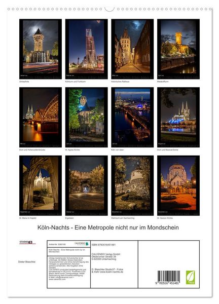 Produktbild: K&ouml;ln-Nachts - Eine Metropole nicht nur im Mondschein (hochwertiger Premium Wandkalender 2026 DIN A2 hoch), Kunstdruck in Hochglanz