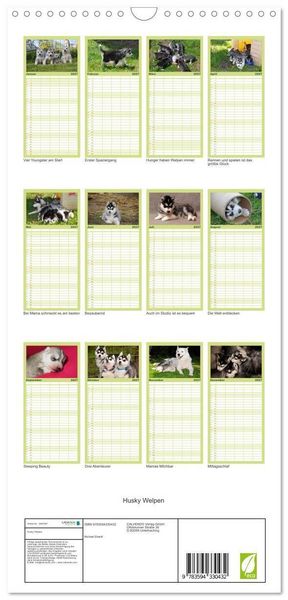 Produktbild: Familienplaner 2027 - Husky Welpen mit 5 Spalten (Wandkalender, 21 x 45 cm) CALVENDO