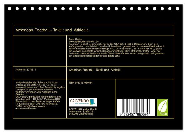 Produktbild: American Football - Taktik und Athletik (Tischkalender 2026 DIN A5 quer), CALVENDO Monatskalender