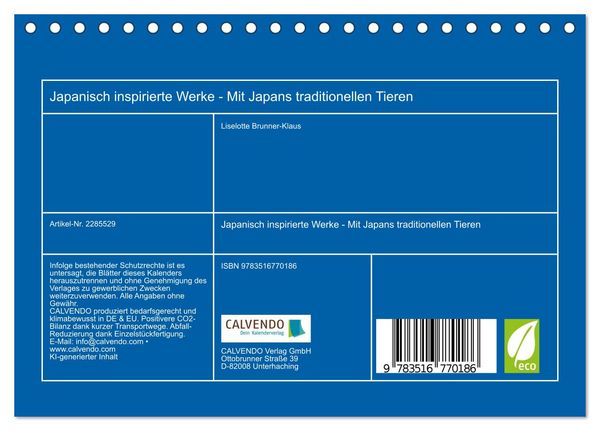 Produktbild: Japanisch inspirierte Werke - Mit Japans traditionellen Tieren (Tischkalender 2027 DIN A5 quer), CALVENDO Monatskalender