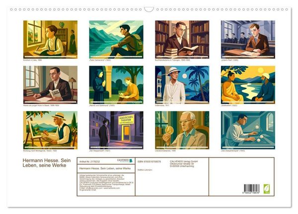 Produktbild: Hermann Hesse. Sein Leben, seine Werke (Wandkalender 2026 DIN A2 quer), CALVENDO Monatskalender