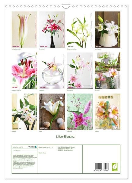 Produktbild: Lilien-Eleganz (Wandkalender 2026 DIN A3 hoch), CALVENDO Monatskalender