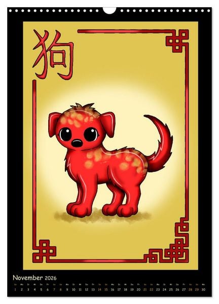 Produktbild: niedliche Tierkreiszeichen im chinesischem Stil (Wandkalender 2026 DIN A3 hoch), CALVENDO Monatskalender