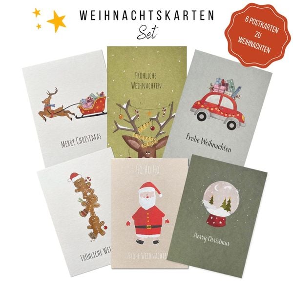 Produktbild: KEITCARDS Weihnachtskarten - handgezeichnete Postkarten, 6er Set